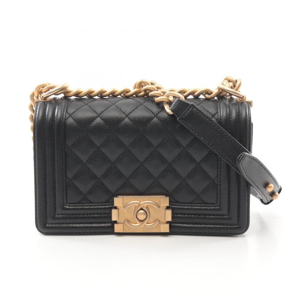 Chanel Boy Shoulder Bag Calfskin Grained Black